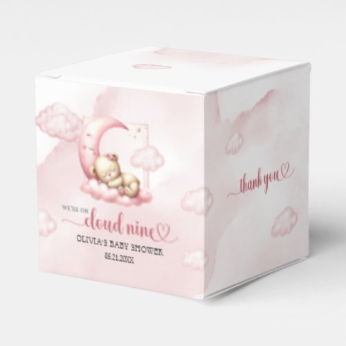 Cute sleeping teddy bear cloud nine pink girl favor boxes