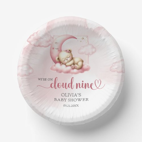 Cute sleeping teddy bear cloud nine pink girl paper bowls