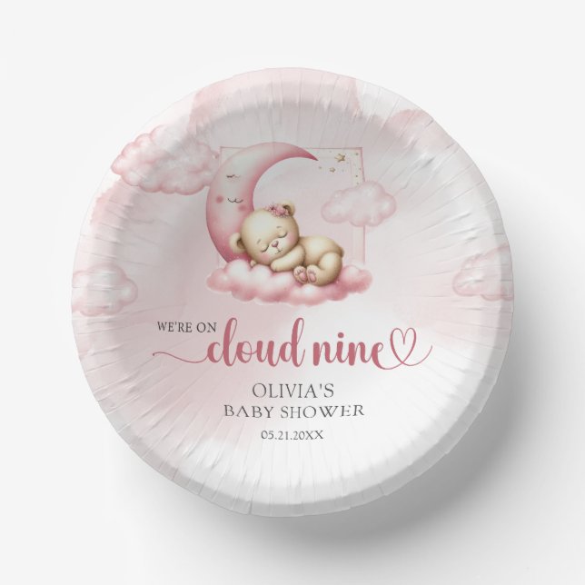 Cute sleeping teddy bear cloud nine pink girl paper bowls (Front)