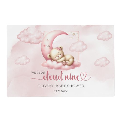 Cute sleeping teddy bear cloud nine pink girl placemat