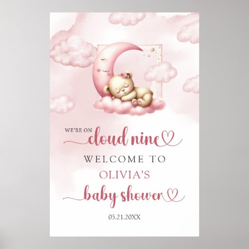 Cute sleeping teddy bear cloud nine pink Welcome Poster