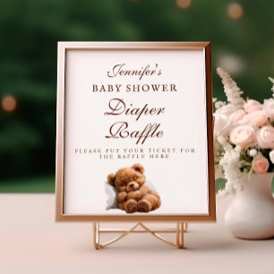 Cute Sleeping Teddy Bear Diaper Raffle Sign