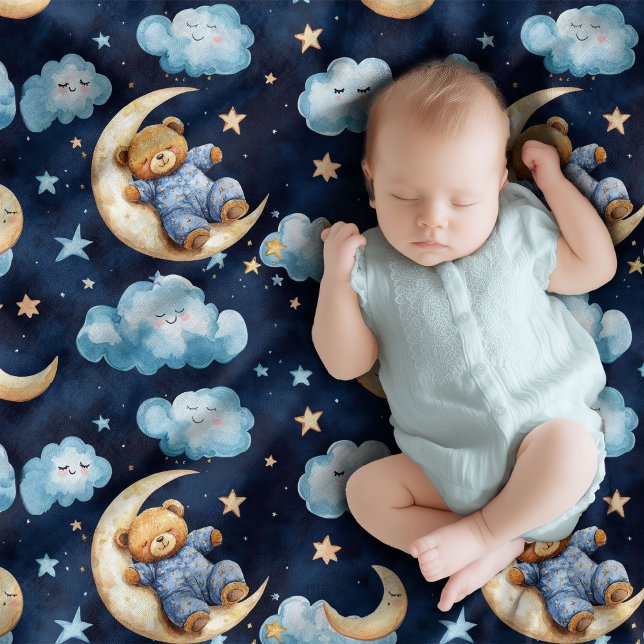 Cute sleeping teddy bear over the moon boy baby baby blanket (Cute sleeping teddy bear over the moon boy baby baby blanket)