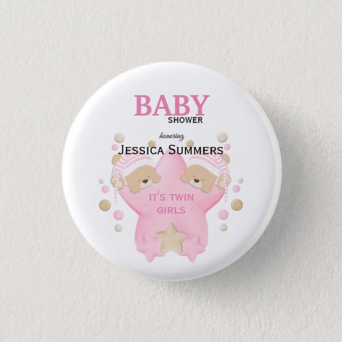 Cute Sleeping Teddy Bear Twin Baby Girls Shower Bu Button