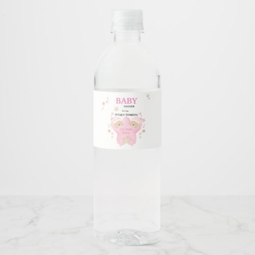 Cute Sleeping Teddy Bear Twin Baby Girls Shower Wa Water Bottle Label