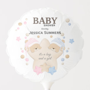 Cute Sleeping Teddy Bear Twins Baby Shower Balloon