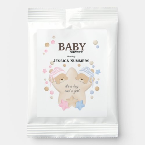 Cute Sleeping Teddy Bear Twins Baby Shower Lemonade Drink Mix