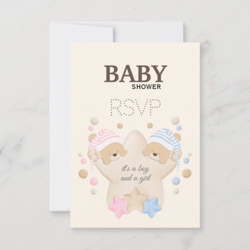 Cute Sleeping Teddy Bear Twins Baby Shower RSVP Ca