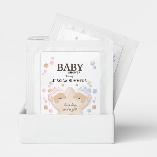 Cute Sleeping Teddy Bear Twins Baby Shower Tea Bag Drink Mix