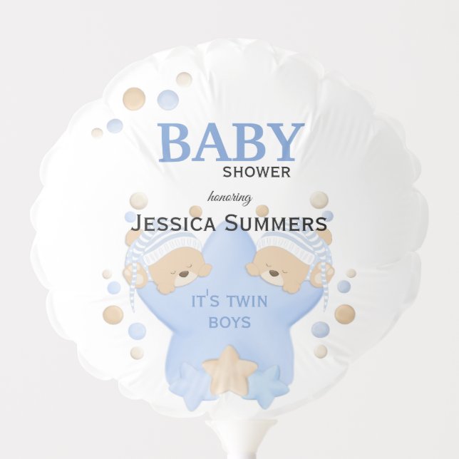 Cute Sleeping Teddy Bears Twin Baby Boys Shower Ba Balloon (Front)