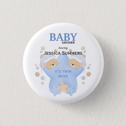 Cute Sleeping Teddy Bears Twin Baby Boys Shower Bu Button