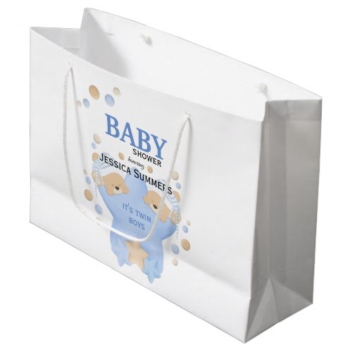 Cute Sleeping Teddy Bears Twin Baby Boys Shower La Large Gift Bag