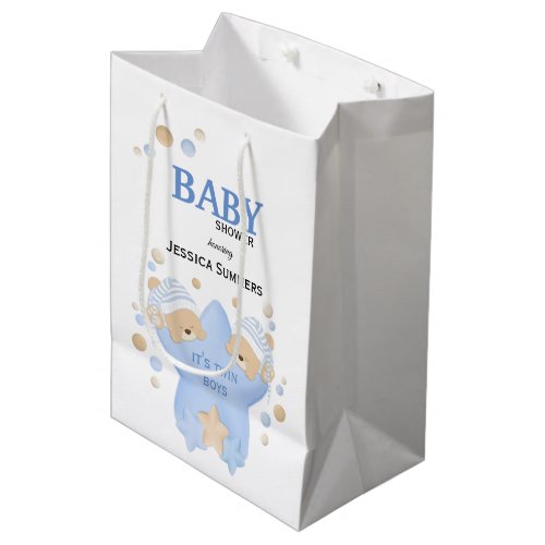 Cute Sleeping Teddy Bears Twin Baby Boys Shower Me Medium Gift Bag