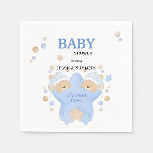 Cute Sleeping Teddy Bears Twin Baby Boys Shower Na Napkins