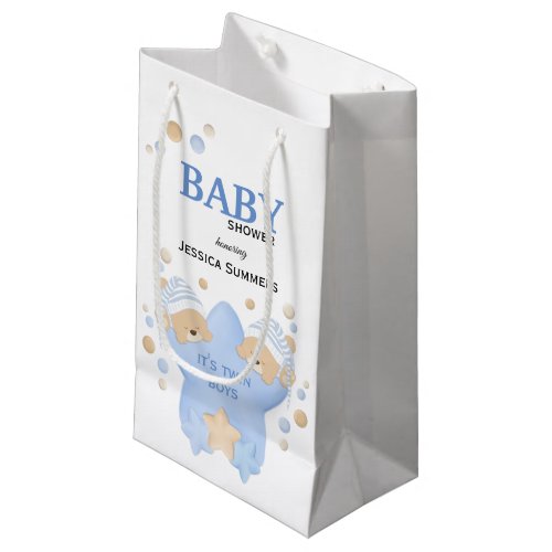 Cute Sleeping Teddy Bears Twin Baby Boys Shower Sm Small Gift Bag