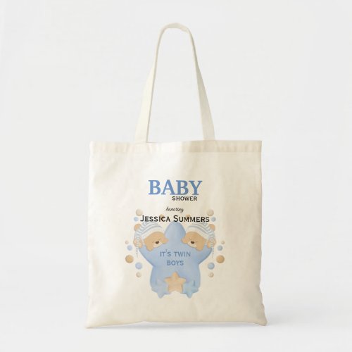 Cute Sleeping Teddy Bears Twin Baby Boys Shower To Tote Bag