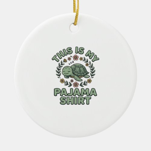 Cute Sleeping Turtle Pajama Shirt Vintage Vector D Ceramic Ornament