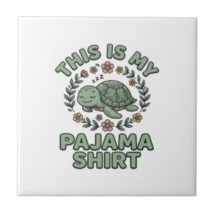 Cute Sleeping Turtle Pajama Shirt Vintage Vector D Ceramic Tile