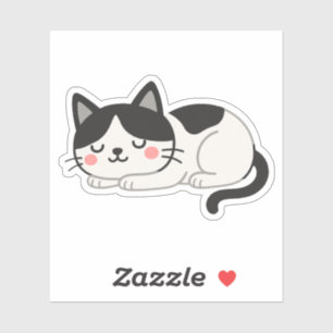 Cute Sleeping Tuxedo Cat Drawing Sticker