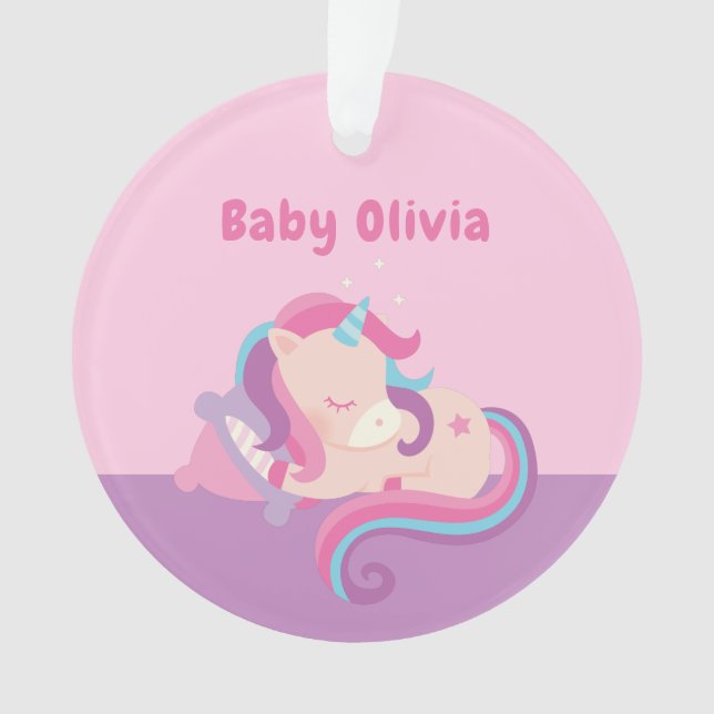 Cute Sleeping Unicorn Baby Girl Personalized Ornament (Front)