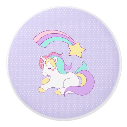 Cute Sleeping Unicorn with Colorful Shooting Star Ceramic Knob