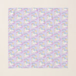 Cute Sleeping Unicorn with Colorful Shooting Star Scarf<br><div class="desc">Chiffon scarf with a repeating pattern composed of an illustration of a cute and kawaii unicorn sleeping peacefully with a fancy curly mane and tail. A colorful rainbow shooting star above her head. Set on a pastel purple background. Adorable fantasy design.</div>