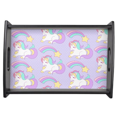 Cute Sleeping Unicorn with Colorful Shooting Star Serving Tray
