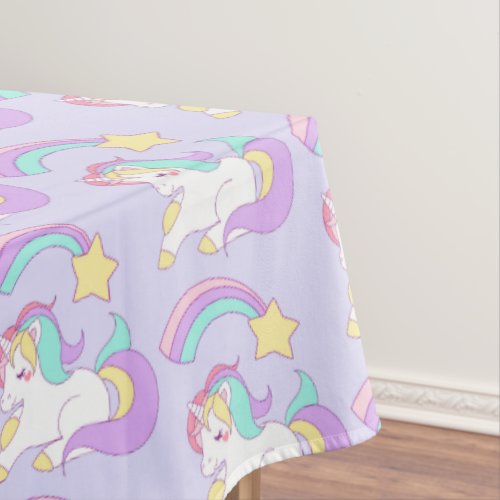 Cute Sleeping Unicorn with Colorful Shooting Star Tablecloth