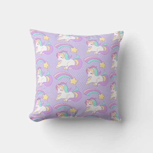 Cute Sleeping Unicorn with Colorful Shooting Star Throw Pillow