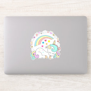 Cute Sleeping Unicorn with Rainbow and Girly Icons Sticker