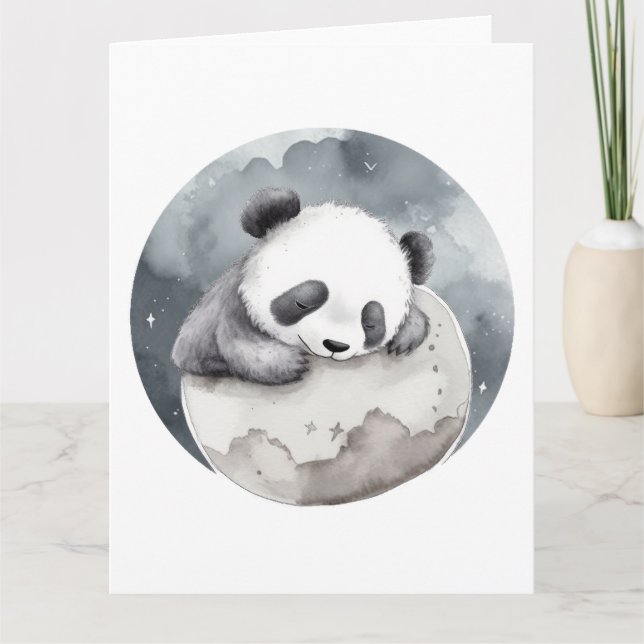 Cute Sleeping Watercolor Baby Panda Card (Front)