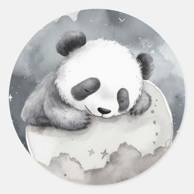 Cute Sleeping Watercolor Baby Panda Classic Round Sticker (Front)