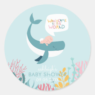 Cute Sleeping Whale Baby Shower Classic Round Sticker