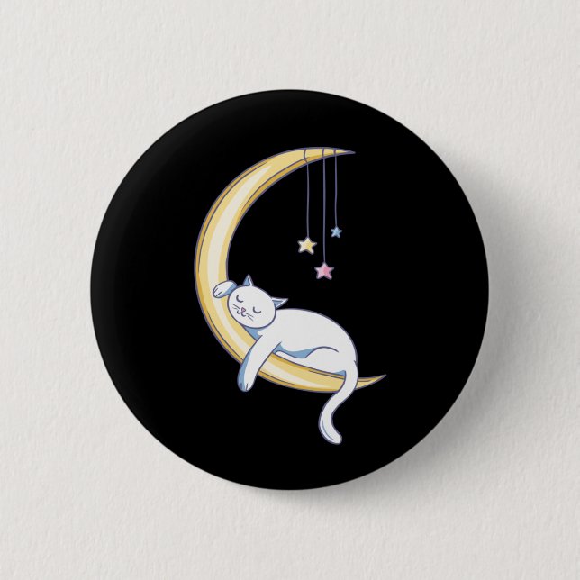 Cute Sleeping White Cat Button (Front)
