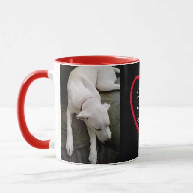 Cute Sleeping White Dog Love Message in Heart Red Mug (Left)