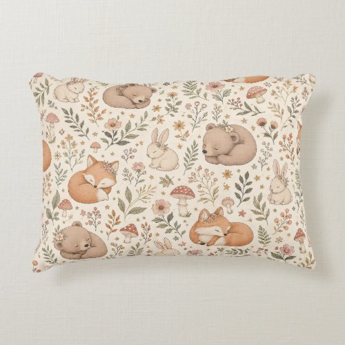 Cute Sleeping Woodland Animals Boho Pattern Throw Accent Pillow