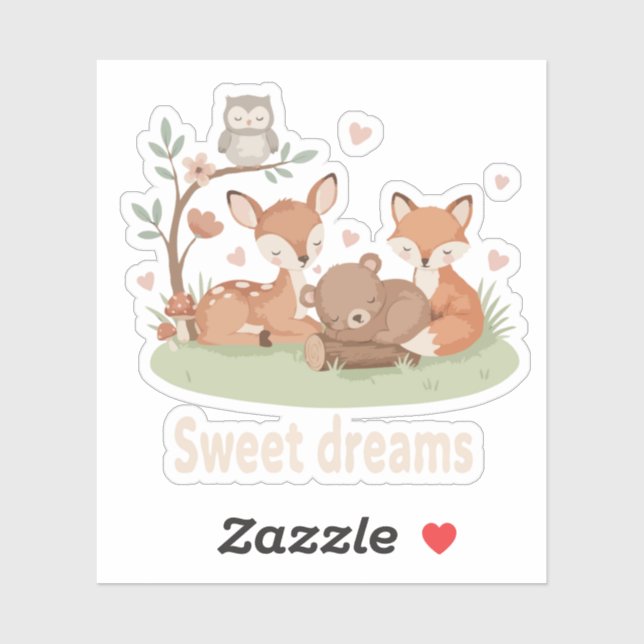 Cute Sleeping Woodland Animals Sweet Dreams Nurser Sticker (Sheet)