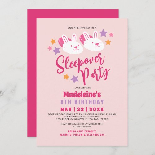 Cute Sleepover Birthday Party Girl Bunny Slippers Invitation