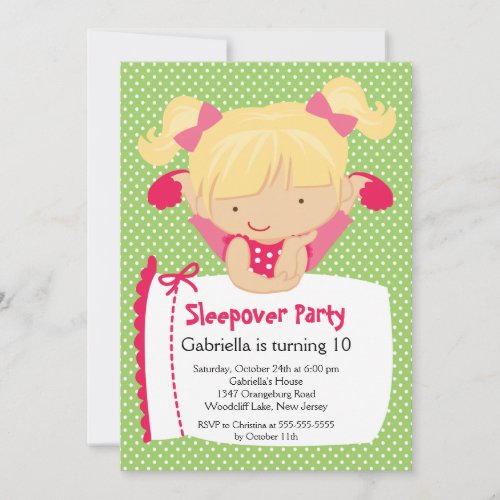 CUTE Sleepover Birthday Party Inviation Invitation