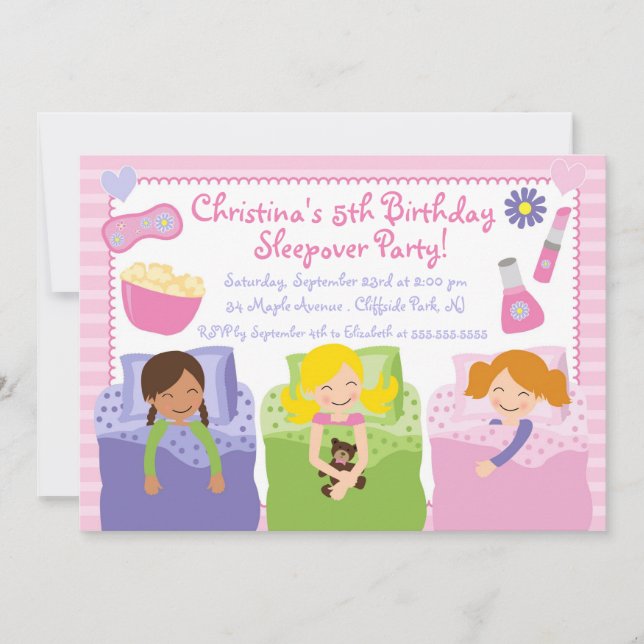 Cute Sleepover Birthday Party Invitations (Front)