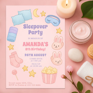 Cute sleepover Birthday Style in Pink Invitation