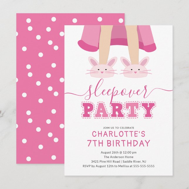 Cute Sleepover Pajama Birthday Invitation (Front/Back)