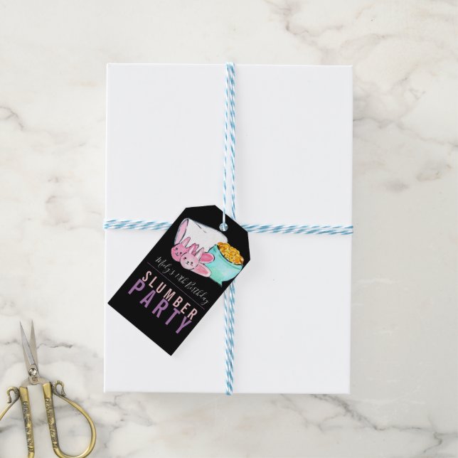 Cute sleepover slumber party birthday gift tag (With Twine)
