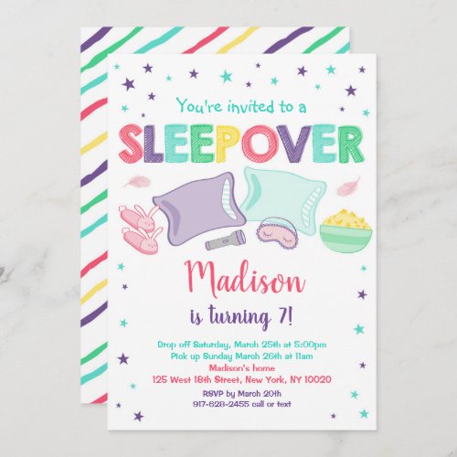 Cute Sleepover Slumber Party Birthday Invitation
