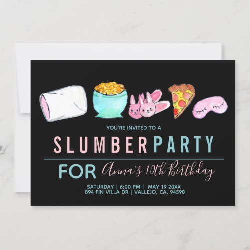 Cute sleepover slumber party birthday invite