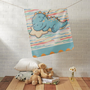 Cute Sleepy Baby Dinosaur Napping on Star Pillow Blanket