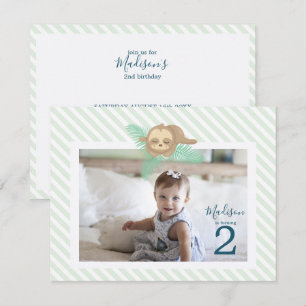 Cute Sleepy Baby Sloth 2nd Birthday Party Invitation