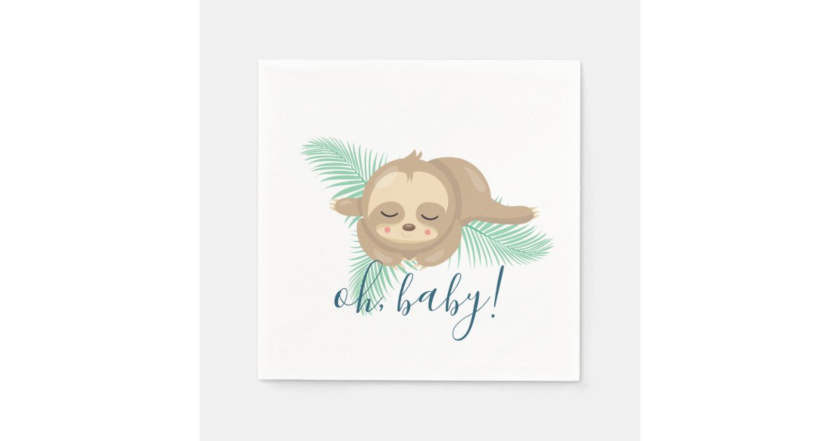 Cute Sleepy Baby Sloth Oh Baby Baby Shower Napkin Zazzle Com