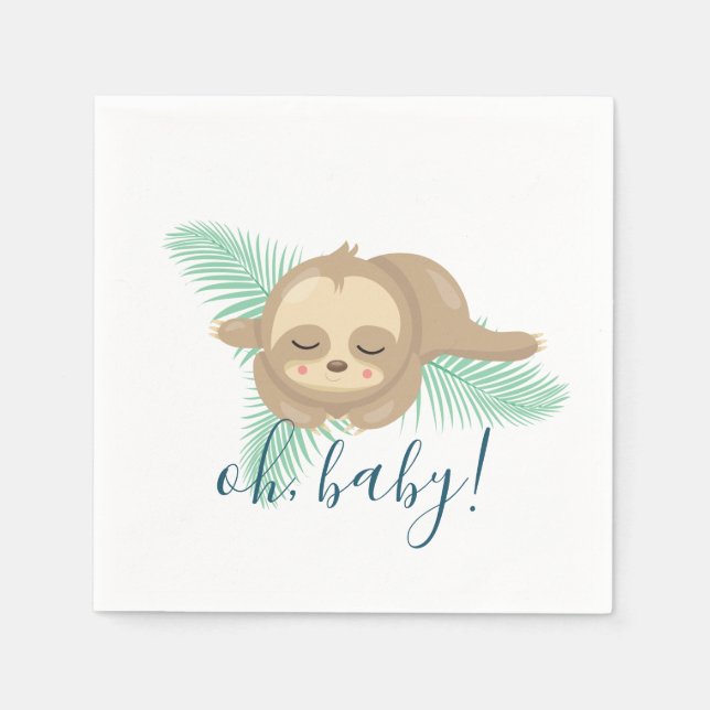 Cute Sleepy Baby Sloth Oh Baby Baby Shower Napkins (Front)