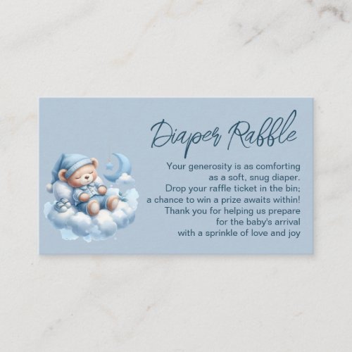 Cute sleepy bear baby boy shower diaper raffle enclosure card